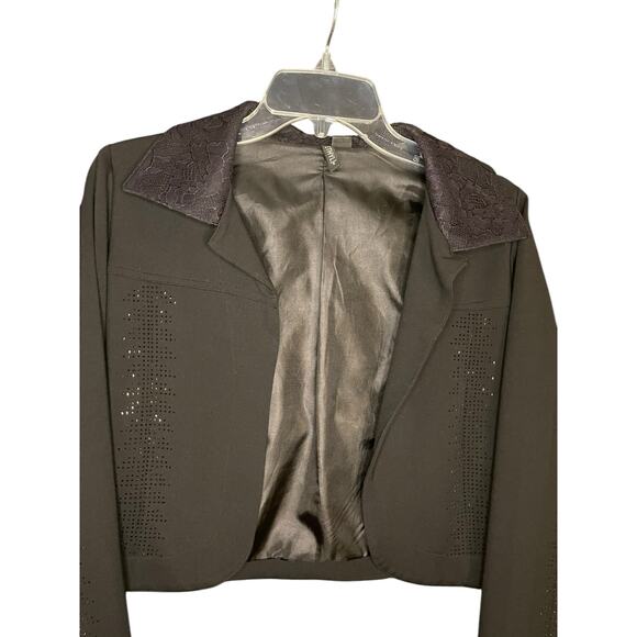 Ethyl Black Jacket/Blazer w/ Sparkles on Front and Lace on Sleeve Size Small - Picture 3 of 11
